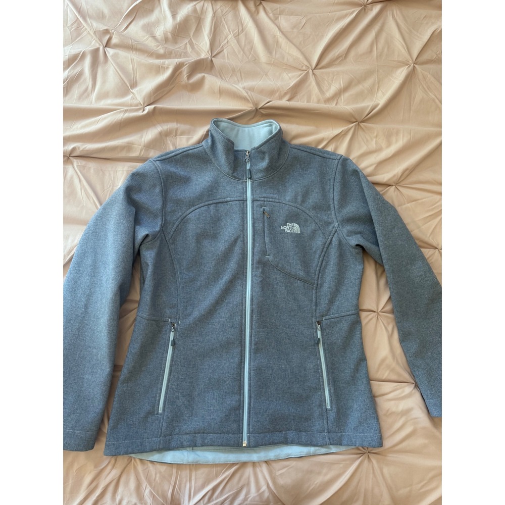 North Face Womens XL WindWall Jacket Blue Gray Softshell Fleece Lined Full Zip